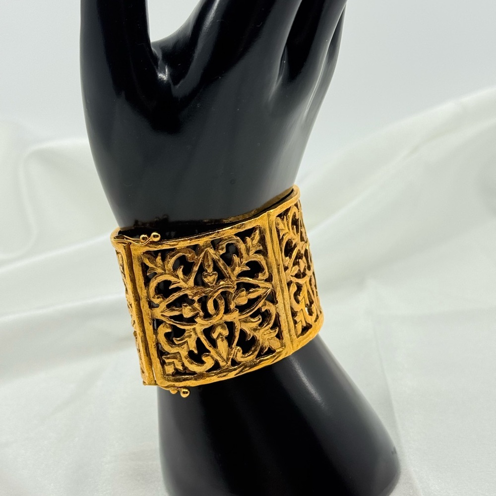 Chanel Vintage Gold CC Filigree Cuff Bracelet
